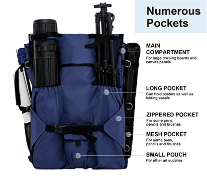 JJRING Heavy Duty Plein Air Artist Backpack With Handheld Strap, Blue - color: blue