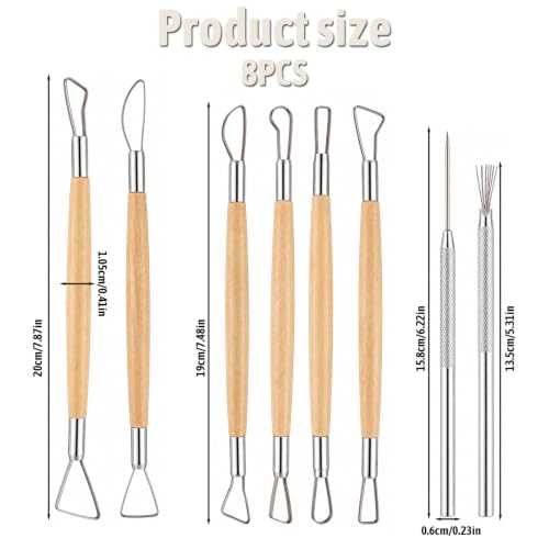 8 PCS Modeling Clay Sculpting Tools Set, Clay Tools Double-Sided, Pottery Trimming Tool Polymer Wire Loop Sculpture Set with Wooden Handle for Ceramic Wax Carving Modeling DIY