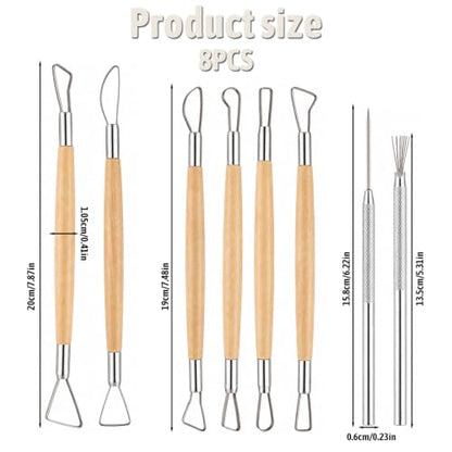 8 PCS Modeling Clay Sculpting Tools Set, Clay Tools Double-Sided, Pottery Trimming Tool Polymer Wire Loop Sculpture Set with Wooden Handle for Ceramic Wax Carving Modeling DIY