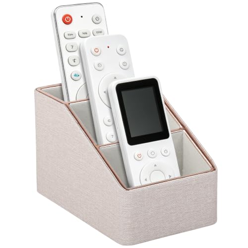 Rose Gold Edge Inlaid Leather Desktop Organizer, Remote Control Holder,Nightstand Remote Caddy, Multi-Functional Storage Box for Cellphone,Pens, Makeup Brushes, Lipsticks & Small Cosmetics (Beige) - color: Beige