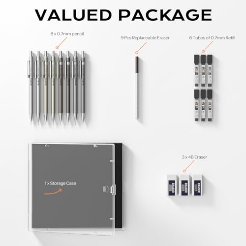 Nicpro 8 Pack Mechanical Pencil 0.7mm, MB1000 Metal Mechanical Pencil Set - style: 8 Pack （0.7mm）