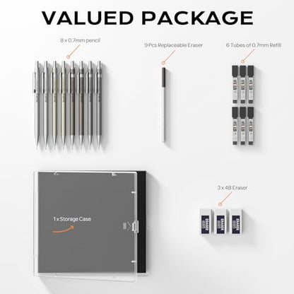 Nicpro 8 Pack Mechanical Pencil 0.7mm, MB1000 Metal Mechanical Pencil Set - style: 8 Pack （0.7mm）