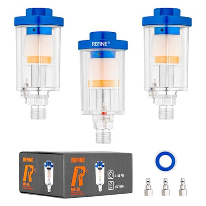 REFINE 3-Pcs Oil Water Separator 1/4" NPS Air Filter for Paint Guns