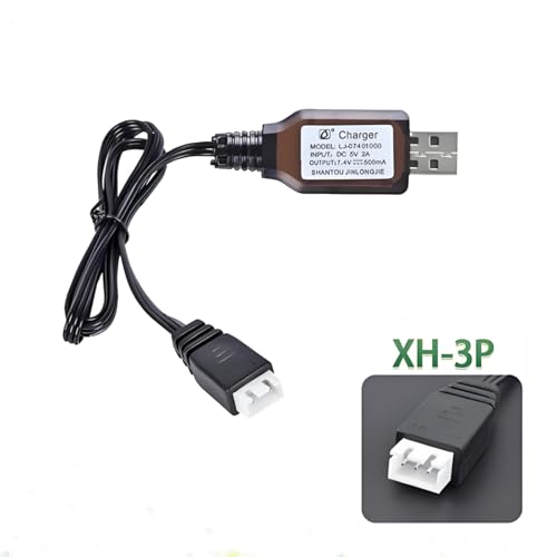 USB Charger Cable Set - Includes 1 Pack 3.7V SM-2P and 1 Pack 7.4V XH-3P Plug Connector Compatible with RC Car,RC Truck, RC Boat,Gel Blaster Splatter Ball Gun, Drone, USB Charging Cable