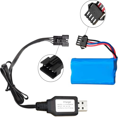 SM-4P Charger for RC Car/Boat/Gel Ball Blaster 7.4V Li-ion Battery, USB Charging Cable 2-Pack