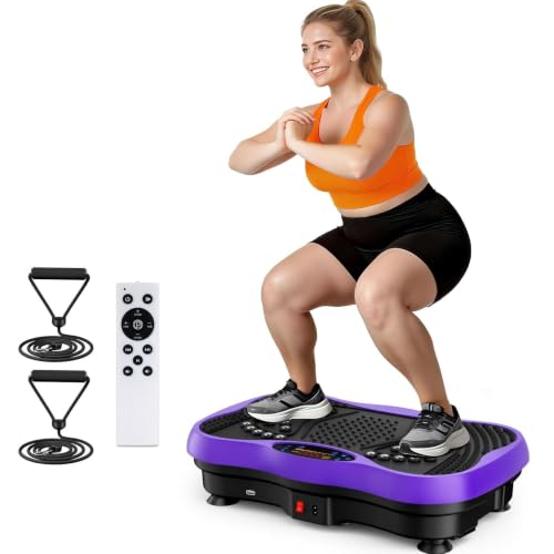 Vibration Plate Exercise Machine, 130 Levels Full Body Workout Vibrating Plate for Lymphatic Drainage Weight Loss, 450 Lbs Capacity Shake Platform with Bluetooth for Women Men - color: Purple