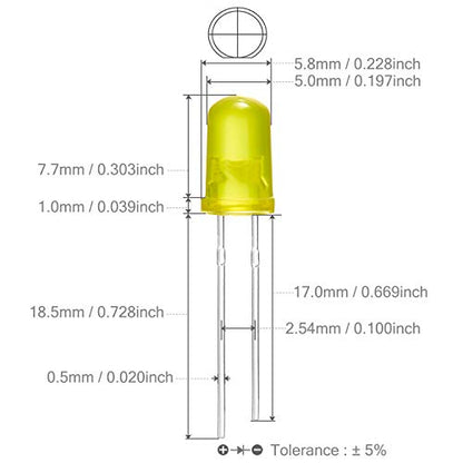 CHANZON 100 pcs 5mm Yellow Diffused LED Diode Lights(DC 2V 20mA) - color: J) Yellow-yellow (100pcs)