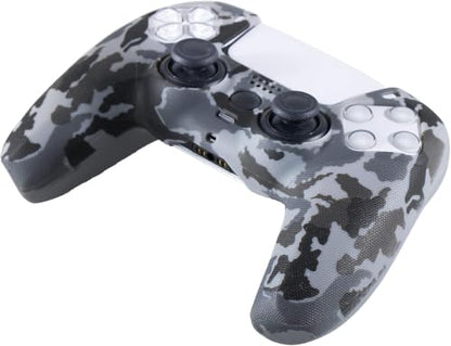 YoRHa Grip Texture Silicone Skin for PS5 Controller x 2(Grey Camouflage) with Pro Thumb Grips x 8