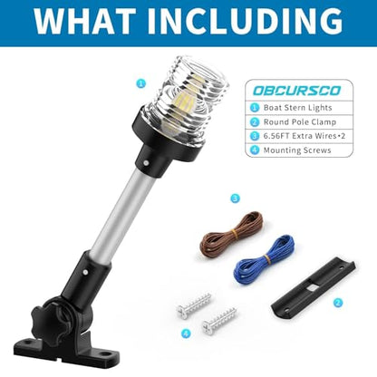 Obcursco Boat Stern Light, Bimini Top LED Anchor Light, Boat Accessories - size: 12''Horizontal Swing