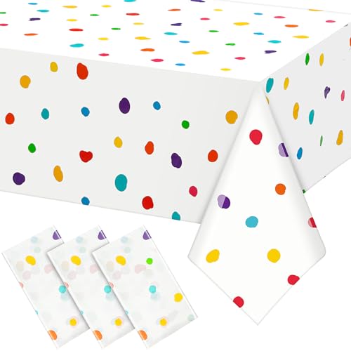 Mindsoft 3 Pcs White Rainbow Polka Dots Plastic Tablecloth Party - color: White, style: Rainbow Polka Dots