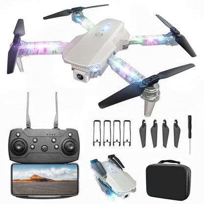 BEZGAR Drone with LED Lights for Adults and Kids Beginners, White - color: white