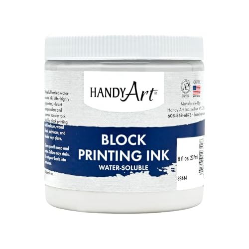 Handy Art Block Printing Ink, White, 8 oz Jar, Water-Soluble - color: White, size: 8 Fl Oz