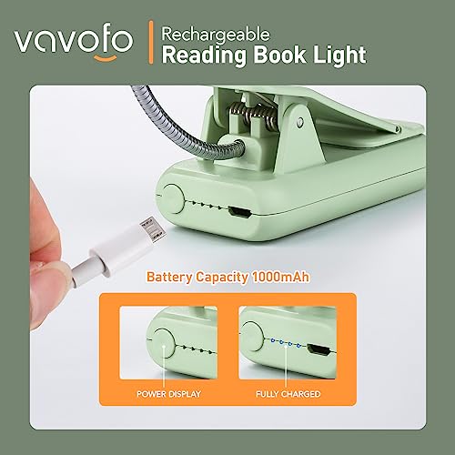 VAVOFO Rechargeable Reading Light, Clip on Book Light for Reading in Bed - color: Avocado Green