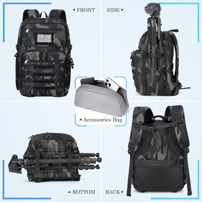 SDYSM Waterproof Camera Backpack 15.6 Inch,Camera Bags for Photographers - color: Camouflage Grey