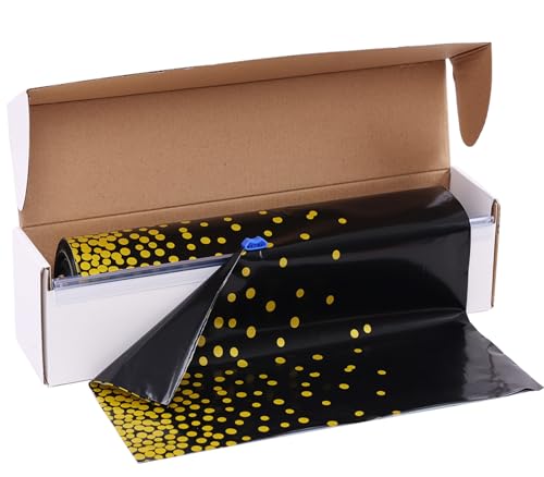 Kesfey Black with Gold Dot Plastic Tablecloth Rolls 54 inch X 120ft - color: White Golden Dot