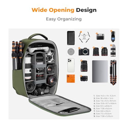 K&F CONCEPT Camera Backpack,Hardshell Photography DSLR Camera Bag - color: Green
