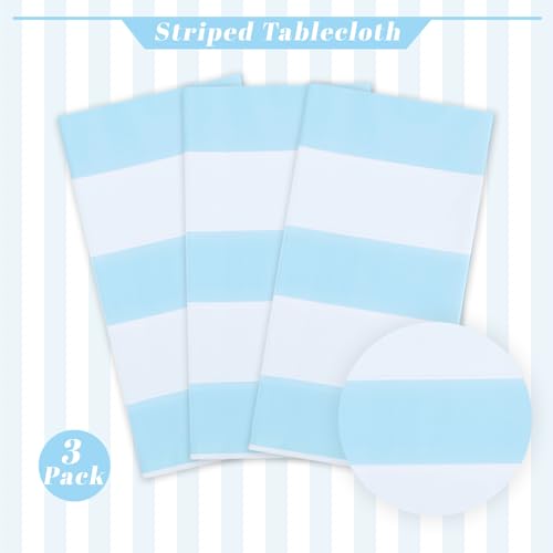 Kesfey Light Blue Striped Tablecloth Vertical Stripe Table Cover 3 Packs - color: Haze Blue Verticall Striped