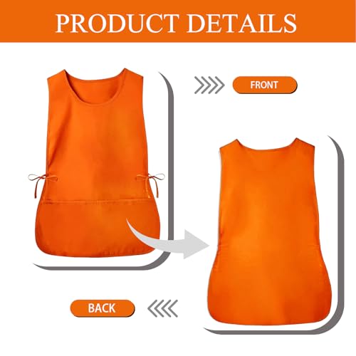 Cobbler Apron Unisex Smock Apron with Side Ties and 2 Deep Pockets Unisex Apron for work kitchen - color: Orange