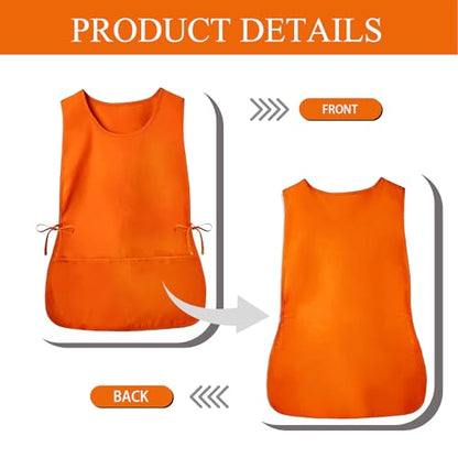 Cobbler Apron Unisex Smock Apron with Side Ties and 2 Deep Pockets Unisex Apron for work kitchen - color: Orange