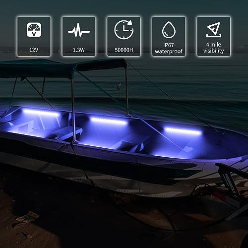 RVZONE Marine LED Boat Strip Lights, Blue 2‑Pack IP67 Interior Lighting - color: Blue/11.8 inch/2 Pcs