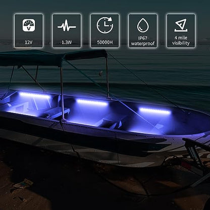 RVZONE Marine LED Boat Strip Lights, Blue 2‑Pack IP67 Interior Lighting - color: Blue/11.8 inch/2 Pcs