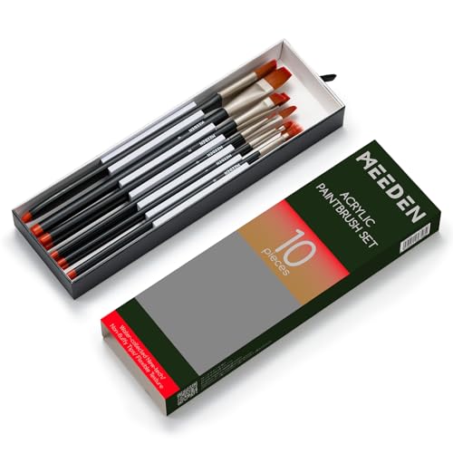 MEEDEN Acrylic Paint Brush Set: 10pcs Art Brushes with Soft Nylon Hair