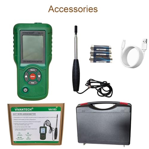 Professional-Grade Hot Wire Anemometer with Backlit LCD – Accurate Air Flow Meter for HVAC, Ducts, and Ventilation Systems, Wind Speed Meter Measures CFM/CMM, Temperature (℃/℉)