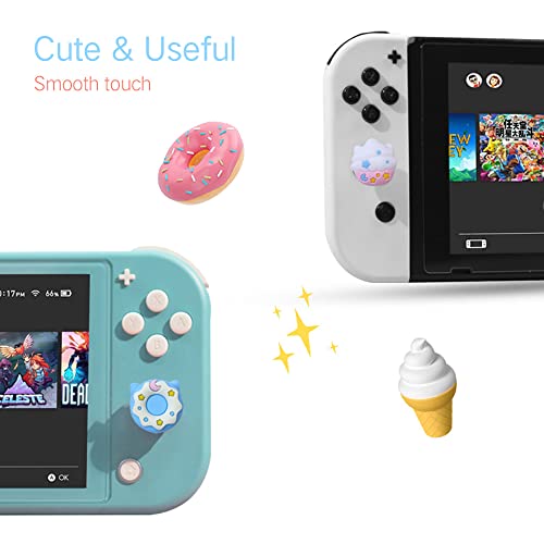 PERFECTSIGHT Cute Switch Thumb Grip Caps Compatible with Nintendo Switch OLED/Lite Console, Kawaii Soft Silicone Analog Stick Button Cover for Ns Joycon Controller, 4PCS Joystick Cap, Donut & Cupcake - color: Blue + Pink