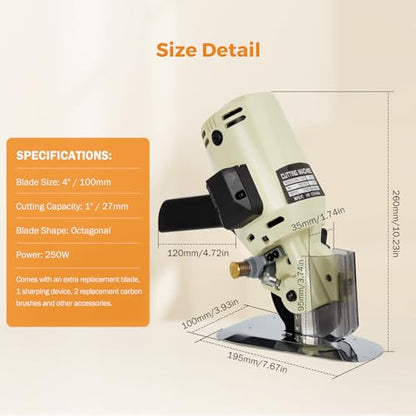 BEAMNOVA Electric Rotary Cutter for Fabric, Cloth Cutting Machine