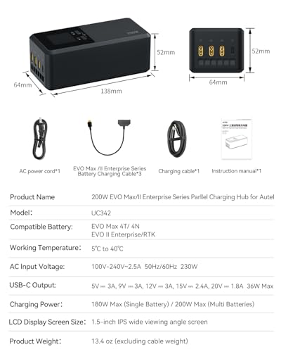LKTOP 200W Charger for Autel EVO Max/II V2 V3 Parallel Charging Hub