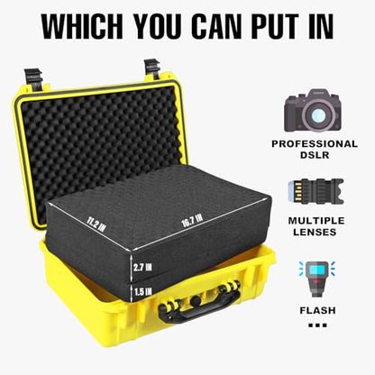 Jack Boss Waterproof Hard Camera Case with Pre-cut Foam,Yellow - color: YELLOW