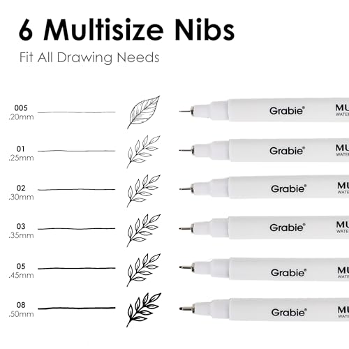 Grabie Micro Fineliner Pens, 6 Black Waterproof Drawing Pens - color: 6-Black