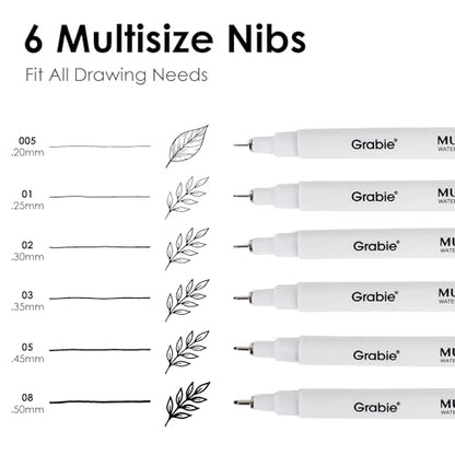 Grabie Micro Fineliner Pens, 6 Black Waterproof Drawing Pens - color: 6-Black