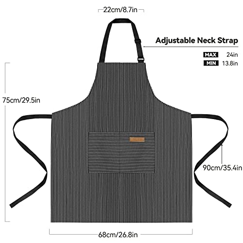 NLUS 2 Pack Kitchen Cooking Aprons, Adjustable Bib Soft Chef Apron with 2 Pockets for Men Women (Black Pinstripes) - color: Black Pinstripes