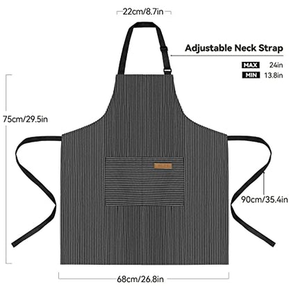 NLUS 2 Pack Kitchen Cooking Aprons, Adjustable Bib Soft Chef Apron with 2 Pockets for Men Women (Black Pinstripes) - color: Black Pinstripes