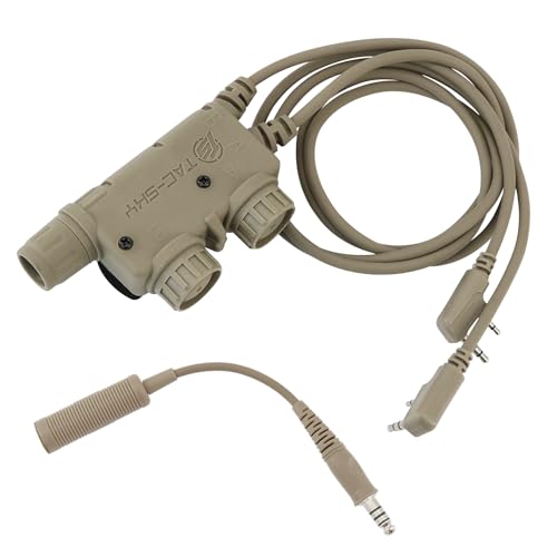 V2 U94 Tactical Headsets Dual PTT Push-to-Talk 2pin Kplug Walkie Talkie Headset Connector Cable for UV5R,UV17R etc. (Tan) - color: Tan