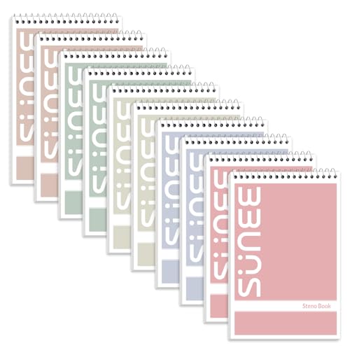 SUNEE Steno Pads 6x9 10 Pack, Gregg Rule, 60 Sheets, White Paper, Take Notes with Top Spiral Notebook, for School, University, College, Work, Office, Classic Color - style: 10 Pack