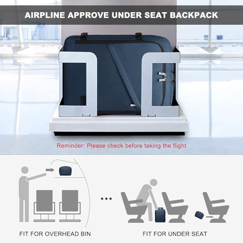 Kono Travel Backpack Airline Approved Overhead Bin Personal Item Bag - color: Navy, size: Medium