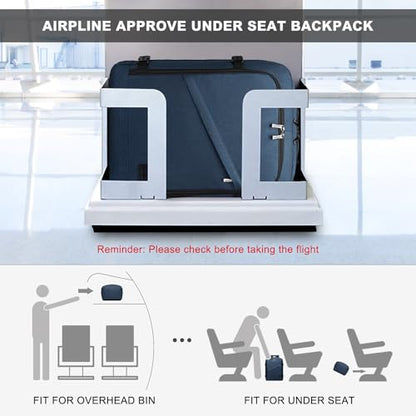 Kono Travel Backpack Airline Approved Overhead Bin Personal Item Bag - color: Navy, size: Medium