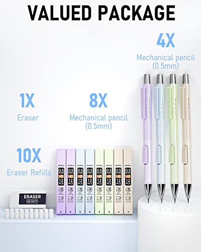 Nicpro 4PCS Pastel Mechanical Pencil 0.5mm, Cute Pencils Fast Click - style: 4PCS-0.5mm