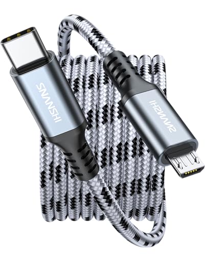 SNANSHI USB C to Micro USB Cable 6.6FT – Charge Ring Doorbell Battery, Kindle, Bose QC35 & PS4 Controller | Nylon Braided, Fast 2.4A Charging & 480Mbps Data Sync - size: 6FT