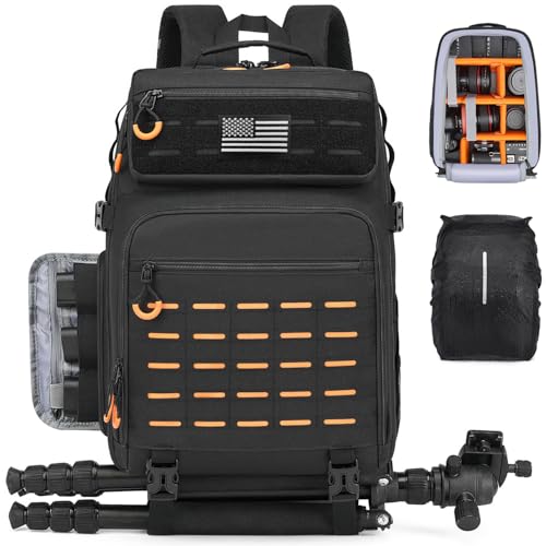 HAMBOLY Professional Camera Bag Backpack for DSLR, SLR & Mirrorless - color: Black + Orange