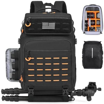 HAMBOLY Professional Camera Bag Backpack for DSLR, SLR & Mirrorless - color: Black + Orange