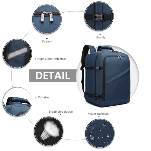 Kono Travel Backpack Airline Approved Overhead Bin Personal Item Bag - color: Navy, size: Medium