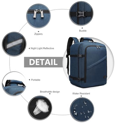 Kono Travel Backpack Airline Approved Overhead Bin Personal Item Bag - color: Navy, size: Medium