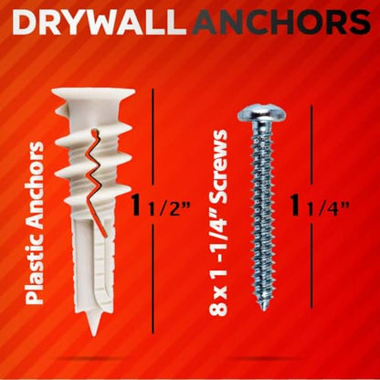 CrimsonMark #8 Self Drilling Drywall Anchors and Screws Assortment Kit(120)