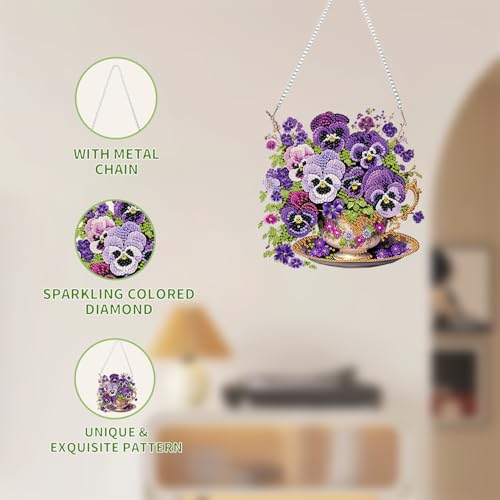 AIBOERL Diamond Art Kits for Adults, Pansy Acrylic Hanging Suncatcher - color: DP03571