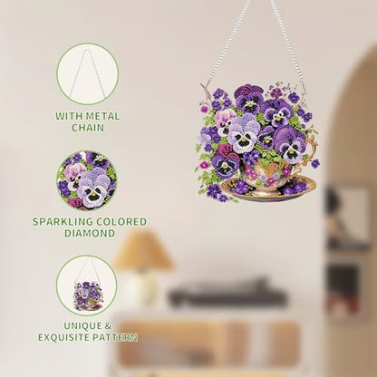 AIBOERL Diamond Art Kits for Adults, Pansy Acrylic Hanging Suncatcher - color: DP03571