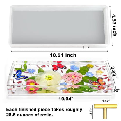 RESINWORLD 1'' Deep Tray Mold, Small Flat Tray Silicone Mold with Handles - size: 10" x 4" x 1"