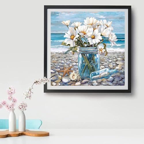 VIGEGU Beach Flowers Paint by Numbers Kit for Adults with Frame - color: Paint by Number -20